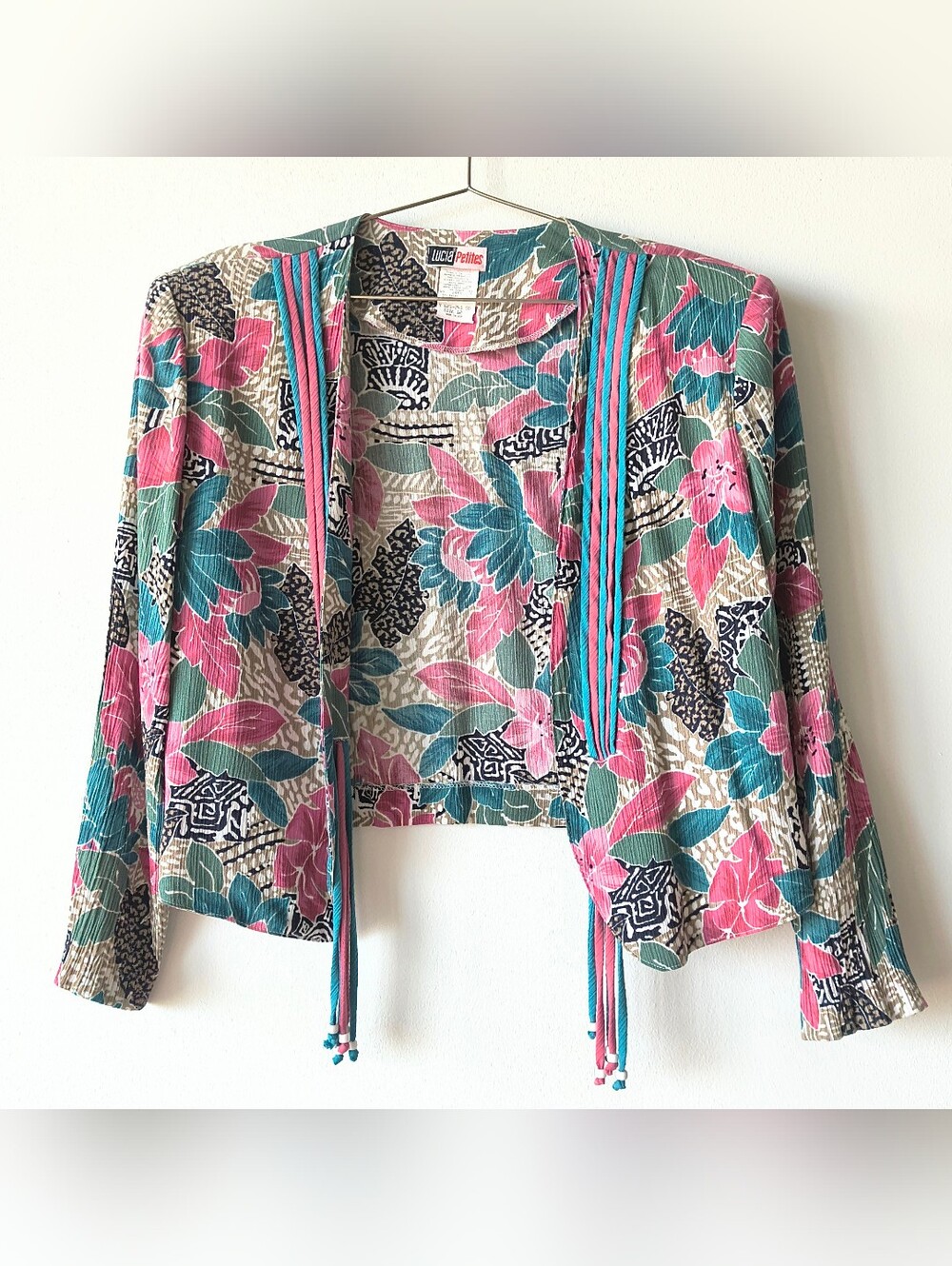 Lucia Vintage Island Floral Pink Teal Green String Blazer